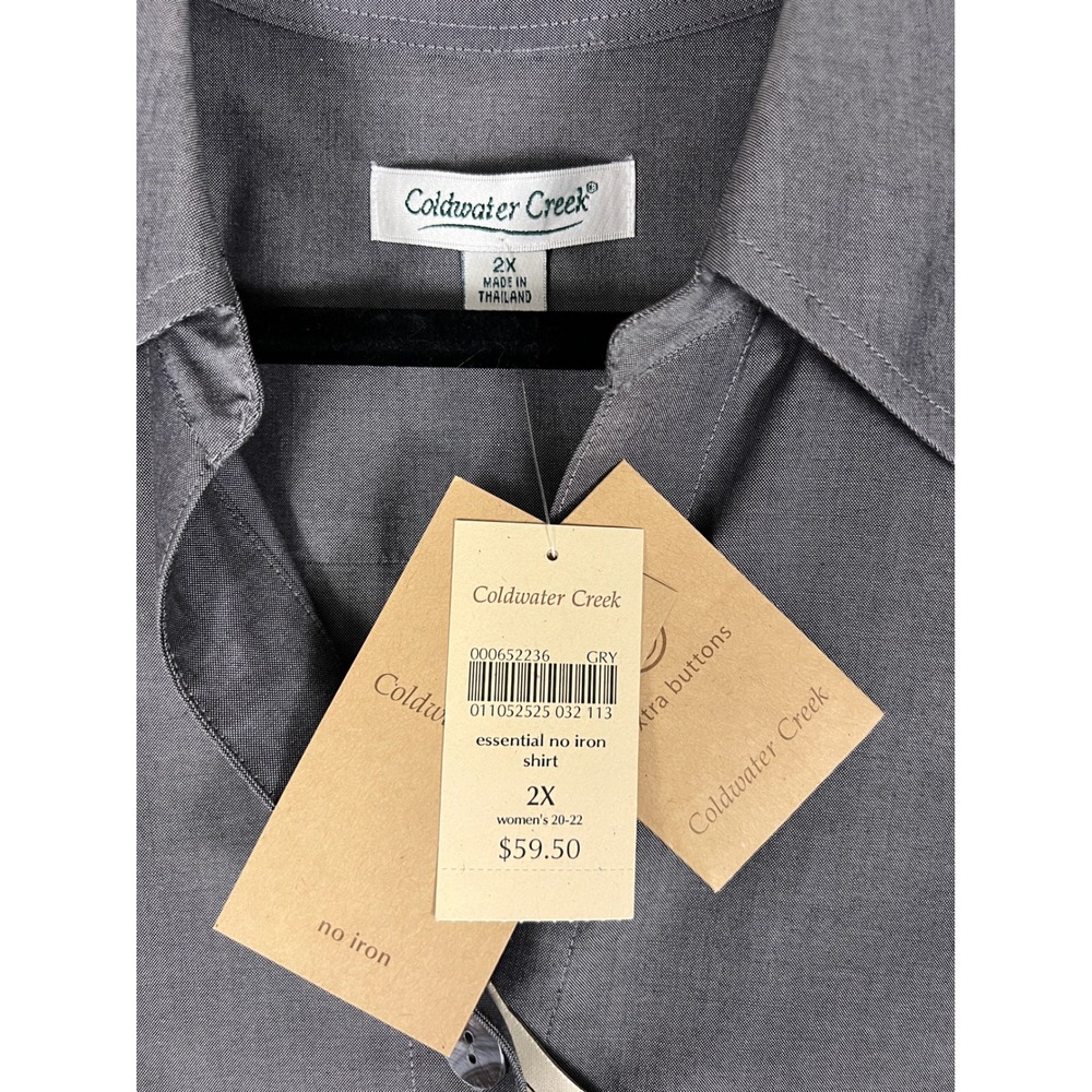 Coldwater Creek Gray No Iron Cotton Button Down Shirt Blouse Womens 2X NWT‎ - Picture 10 of 11